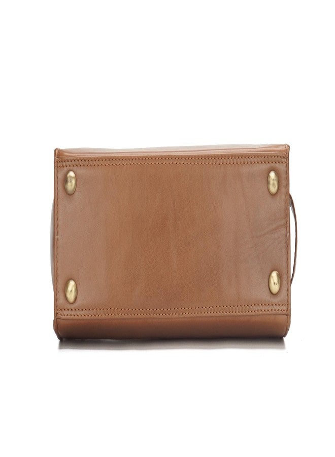 RINEZZA Genuine Leather Satchel Handbag for Women,Gold-Tone Buckle, Tan - Image 4